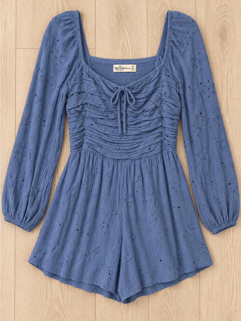Hollister Blue Eyelet Long-Sleeve Square Neck Dress